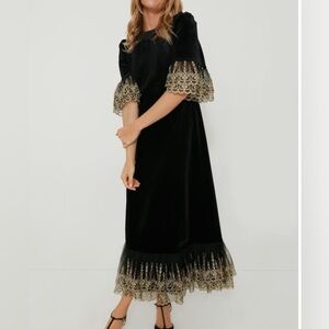 Tuckernuck pomander place velvet Lillith midi dress ladies medium black gold